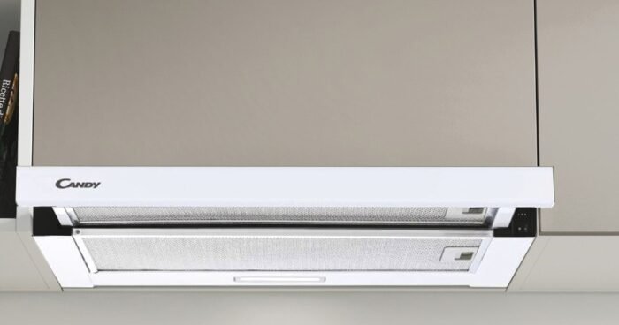 Hotte tiroir L60 cm CANDY CBT625/2W/1 blanc téléscopique – Image 1